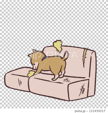 ソファーをボロボロにする犬のイラスト 131459317