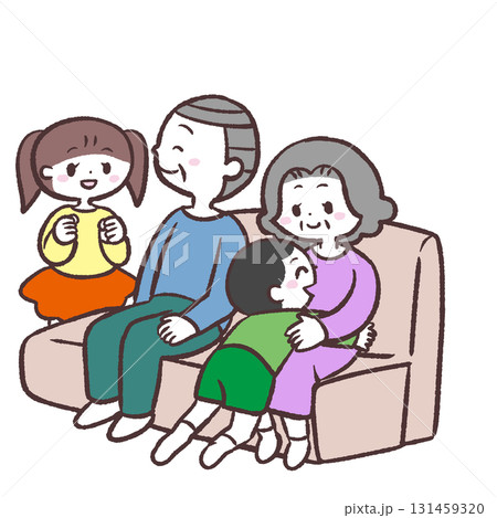 ソファーに座る老夫婦と子供達のイラスト ソファーに座る老夫婦と子供達のイラスト 131459320