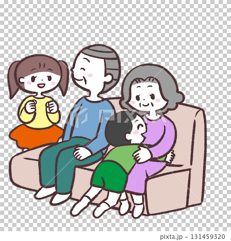 ソファーに座る老夫婦と子供達のイラスト ソファーに座る老夫婦と子供達のイラスト 131459320