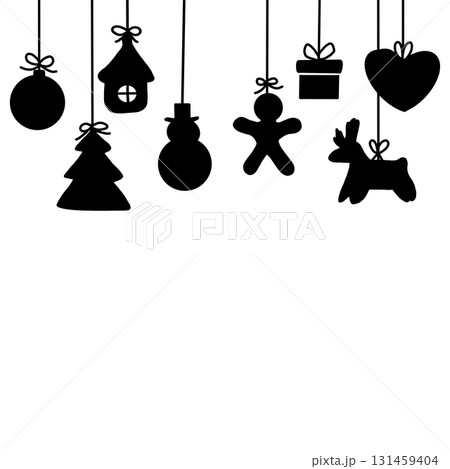 クリスマスを彩るサンタクロースや靴下、暖炉、ベルなどの飾りセットイラスト 131459404