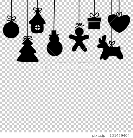 クリスマスを彩るサンタクロースや靴下、暖炉、ベルなどの飾りセットイラスト 131459404