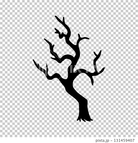 Silhouette illustration of a leafless dead tree that evokes winter 131459407