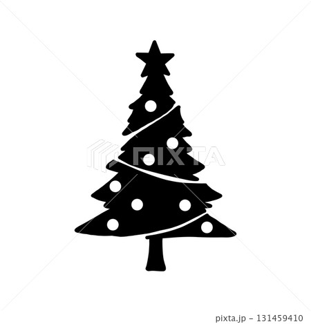 星と飾りで彩られたクリスマスツリーのシンプルイラスト 131459410