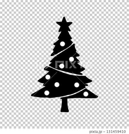 星と飾りで彩られたクリスマスツリーのシンプルイラスト 131459410