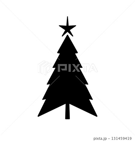 星と飾りで彩られたクリスマスツリーのシンプルイラスト 131459419