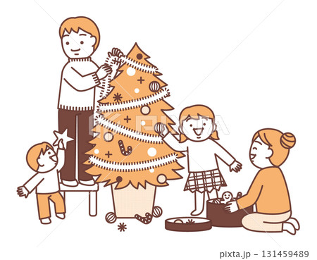ツリーを飾る家族 ツリーを飾る家族 131459489