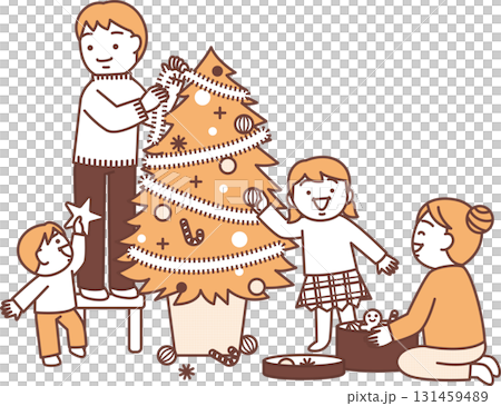 ツリーを飾る家族 ツリーを飾る家族 131459489