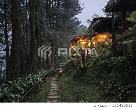 This is village on the mountain at night 131459512