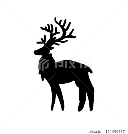 クリスマスのトナカイのシンプルイラスト素材（モノクロデザイン） 131459587