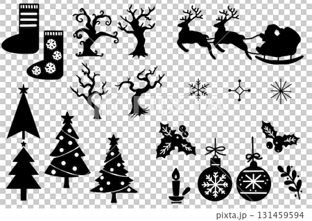 クリスマスアイコンセット(靴下・雪の結晶・ツリー・冬の飾りシルエットイラスト) クリスマスアイコンセット(靴下・雪の結晶・ツリー・冬の飾りシルエットイラスト) 131459594