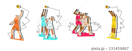 Basketball players in various poses. Set of vector icons isolated on white background 131459867