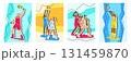 Set of vector cards with basketball players in various poses. 131459870