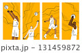 Set of vector cards with basketball players in various poses. 131459872