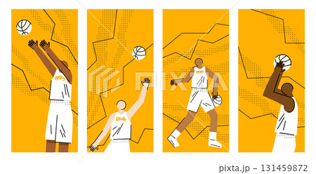 Set of vector cards with basketball players in various poses. 131459872