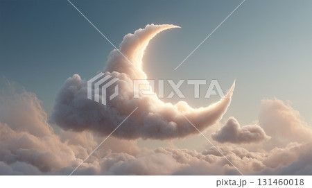 青空に浮かぶ三日月形の雲 131460018