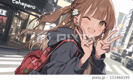 おしゃれで元気な女の子 カフェを背景にした日常シーン おしゃれで元気な女の子 カフェを背景にした日常シーン 131460195