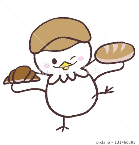 パン屋姿の白い鳥のイラスト 131460395