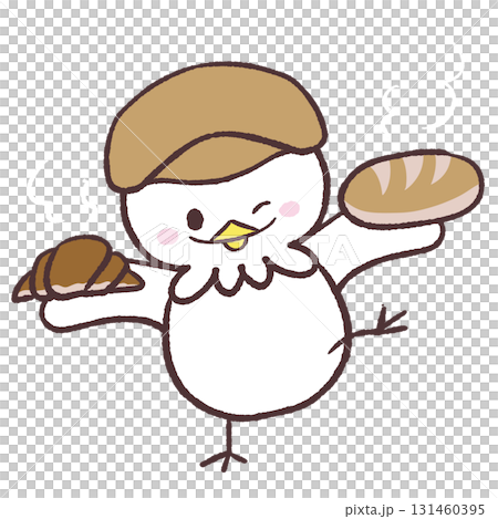 パン屋姿の白い鳥のイラスト 131460395