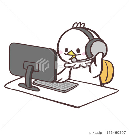 カスタマーセンターで働く白い鳥のオペレーター姿のイラスト 131460397