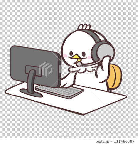 カスタマーセンターで働く白い鳥のオペレーター姿のイラスト 131460397