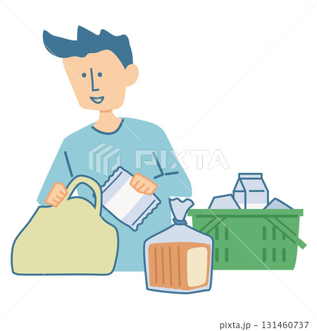 買い物でエコバッグを使う男性のイラスト 買い物でエコバッグを使う男性のイラスト 131460737