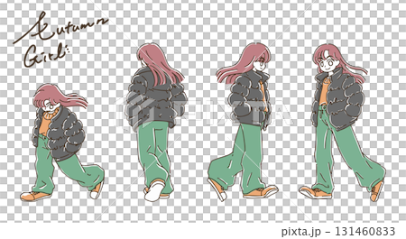 插圖集穿著休閒秋季街頭時尚（羽絨外套）的年輕女性 131460833