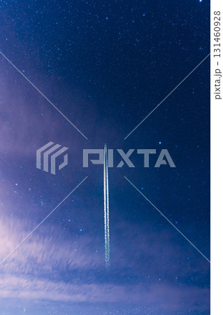 Contrail In Blue Sky. Aircraft Plane In Clear Sunny Sky Background 131460928