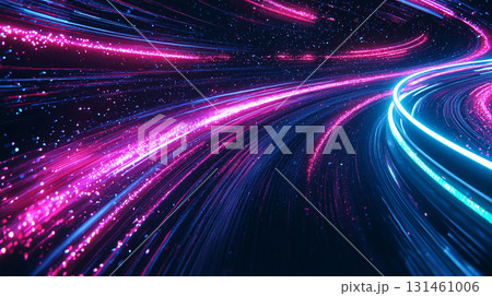 ピンクとブルーの流線が走る高速データ通信 131461006