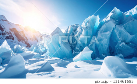 光差す氷山と南極の厳かな冬景色 131461683