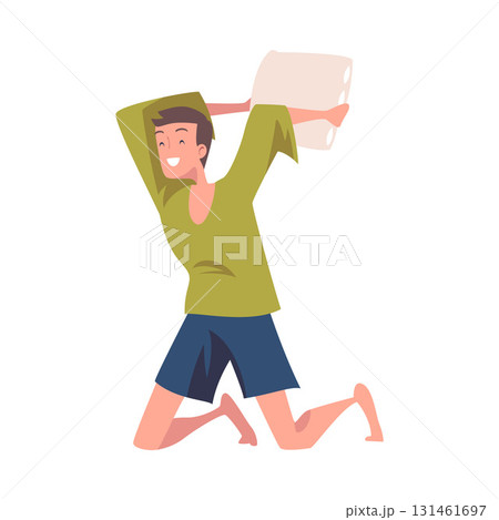 Pajama Party with Man Character Pillow Fight Vector Illustration Pajama Party with Man Character Pillow Fight Vector Illustration 131461697