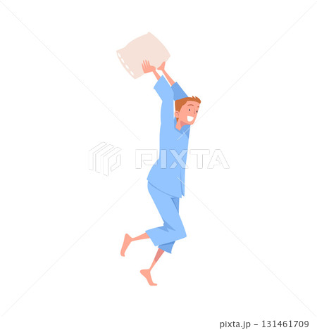 Pajama Party with Man Character Pillow Fight Vector Illustration Pajama Party with Man Character Pillow Fight Vector Illustration 131461709
