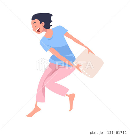 Pajama Party with Woman Character Pillow Fight Vector Illustration 131461712