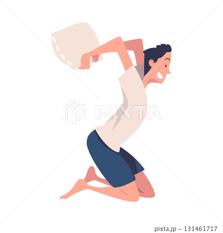 Pajama Party with Man Character Pillow Fight Vector Illustration Pajama Party with Man Character Pillow Fight Vector Illustration 131461717