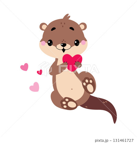 Cute Otter Animal Character with Pink Heart Vector Illustration 131461727