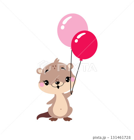 Cute Otter Animal Character with Pink Balloon Vector Illustration Cute Otter Animal Character with Pink Balloon Vector Illustration 131461728