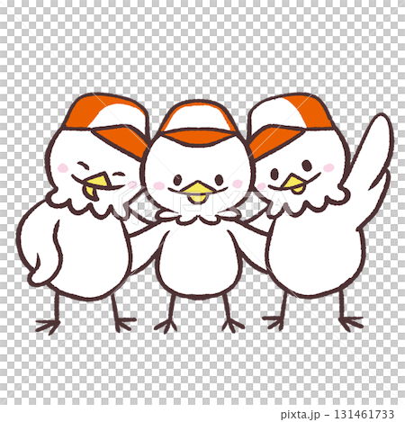 微笑的白色鳥兒排成一列的插圖 131461733