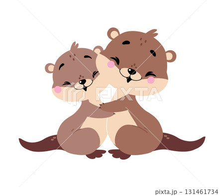 Cute Otter Animal Character with Baby Vector Illustration 131461734