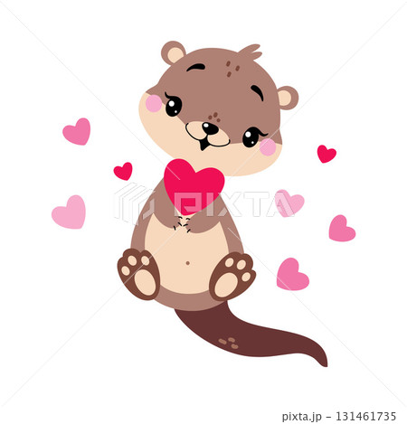 Cute Otter Animal Character with Pink Heart Vector Illustration 131461735