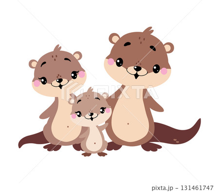 Cute Otter Animal Character with Baby Vector Illustration 131461747