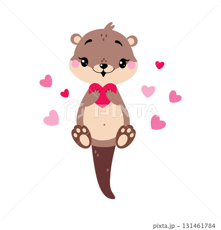 Cute Otter Animal Character with Pink Heart Vector Illustration Cute Otter Animal Character with Pink Heart Vector Illustration 131461784