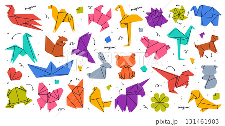 Origami Paper Folding Shape and Figure Vector Set 131461903