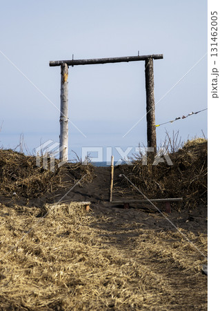 wooden supports of swing on beach of Avacha bay 131462005