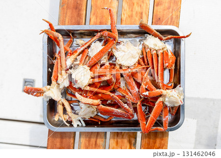 top view of freshly caught crabs in steel tray top view of freshly caught crabs in steel tray 131462046
