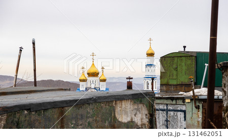 Petropavlovsk-Kamchatsky cityscape with churches 131462051