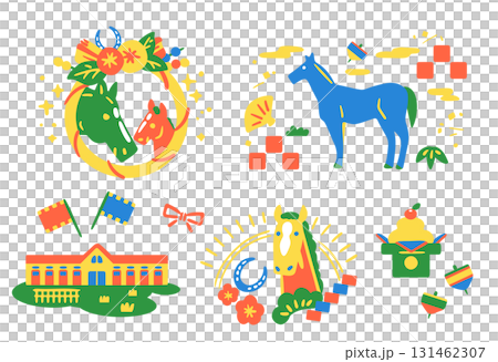 Colorful and cute New Year's illustration for the Year of the Horse 131462307