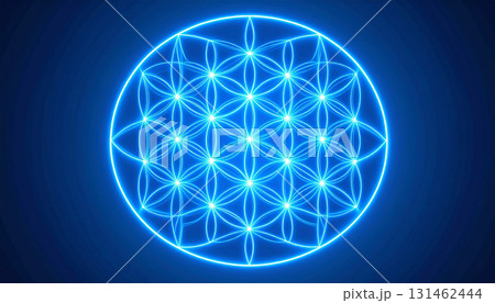 青く輝くフラワー・オブ・ライフ 青く輝くフラワー・オブ・ライフ 131462444