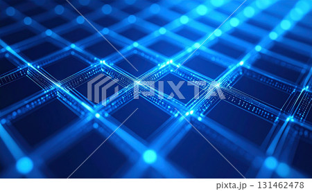 青い発光ラインで構成された近未来のグリッド 青い発光ラインで構成された近未来のグリッド 131462478