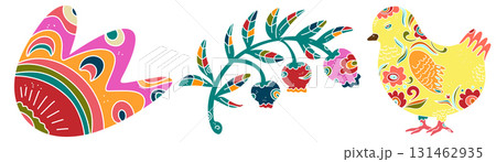 colorful rooster with floral pattern 131462935