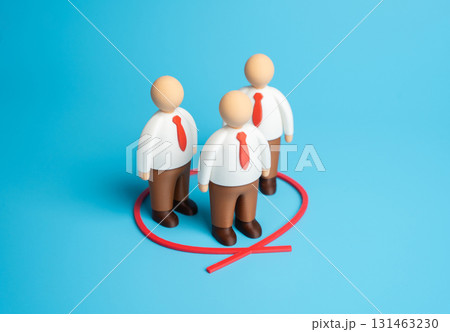 Circled employees. Labor resources, hired labor. HR management, recruitment, workforce planning, job selection, corporate growth, and employee career development. 131463230