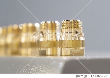 Close up scene the set of quick release brass pipe connector parts for mold and die industry 131463279